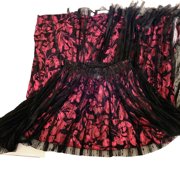 Johnny Was Yolanda Jade Boho pleated maxi skirt black lace fuchsia pink XS - Picture 6 of 16
